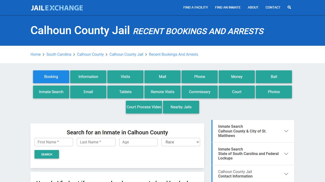 Calhoun County Jail SC Recent Arrests and Bookings - Jail Exchange